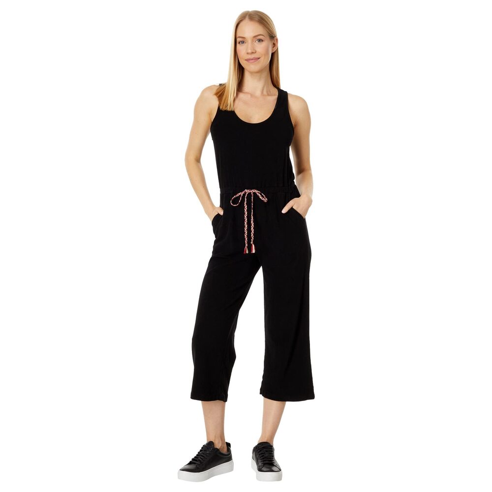 Mod-O-Doc Lightweight Terry Cloth Racerback Straight Leg Jumpsuit Black XS